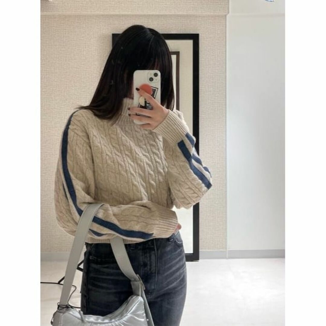 moussy(マウジー)のMOUSSY♡LINE SLEEVE CABLE KNIT TOP レディースのトップス(ニット/セーター)の商品写真