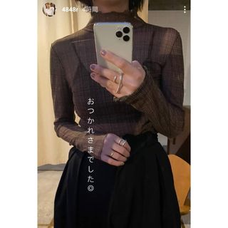 トゥデイフル(TODAYFUL)の❰美品❱TODAYFUL Sheer Check Tops ダークブラウン(カットソー(長袖/七分))