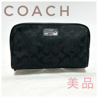 コーチ(COACH)のCOACH コーチブランド　化粧ポーチ　小物入れシグネチャー柄黒レディース(ポーチ)