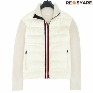 モンクレール(MONCLER)の美品 モンクレール MAGLIONE TRICOT CARDIGAN ロゴワッペン トリコロール 異素材MIX ジップアップ ダウン ジャケット ブルゾン 46203(ダウンジャケット)