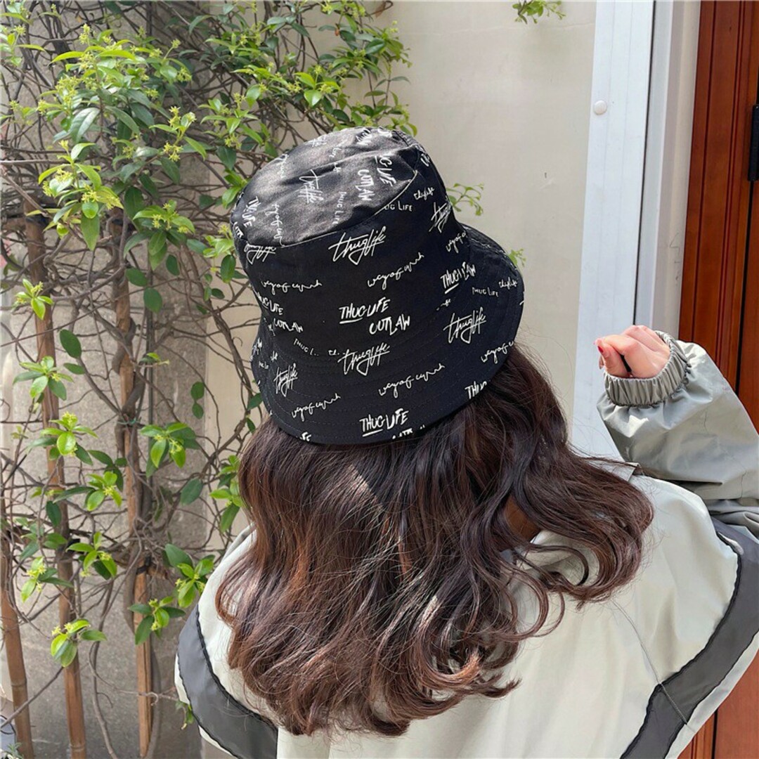 リバーシブル バケットハット 黒 ブラック 男女兼用 韓国 帽子 レディースの帽子(ハット)の商品写真