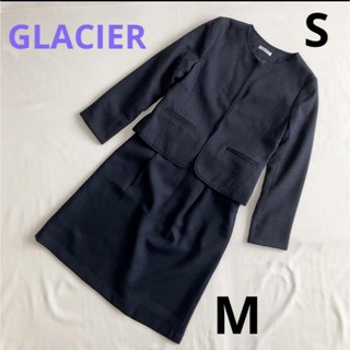 GLACIER - 【上下サイズ違い】GLACIER ツイード スカートスーツ ネイビー S M