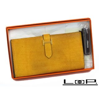 エルメス(Hermes)の▼値下げ▼■中古■　エルメス ベアン 二つ折り 長財布 リザード イエロー □F刻 箱 【89091】(財布)