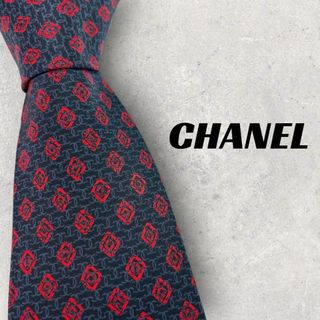 シャネル(CHANEL)の【5727】美品！CHANEL　ネクタイ　ブラック×レッド系　ココマーク.(ネクタイ)