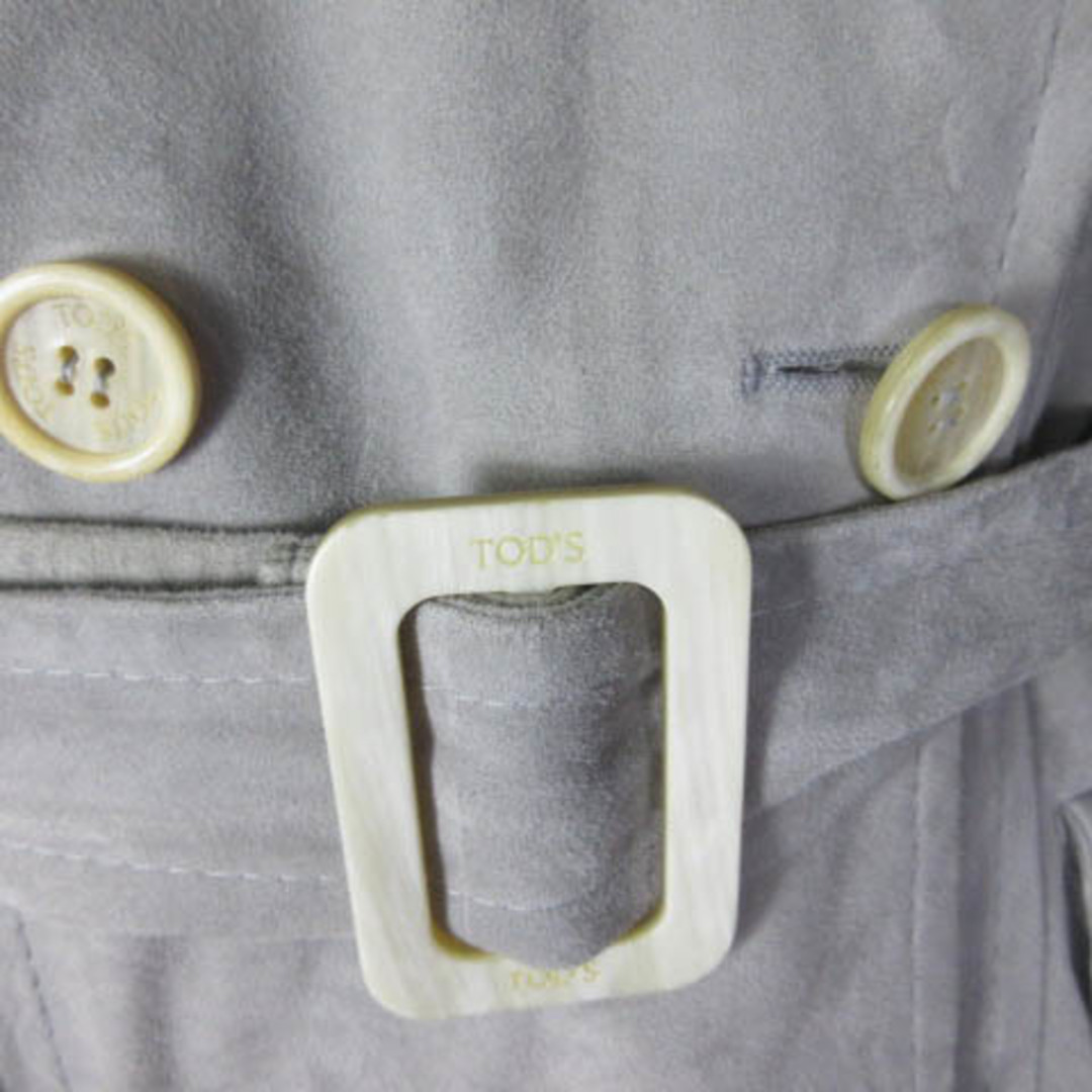 TOD'S(トッズ)のトッズ ラムレザー スエード トレンチコート ロングコート グレー 40 レディースのジャケット/アウター(トレンチコート)の商品写真