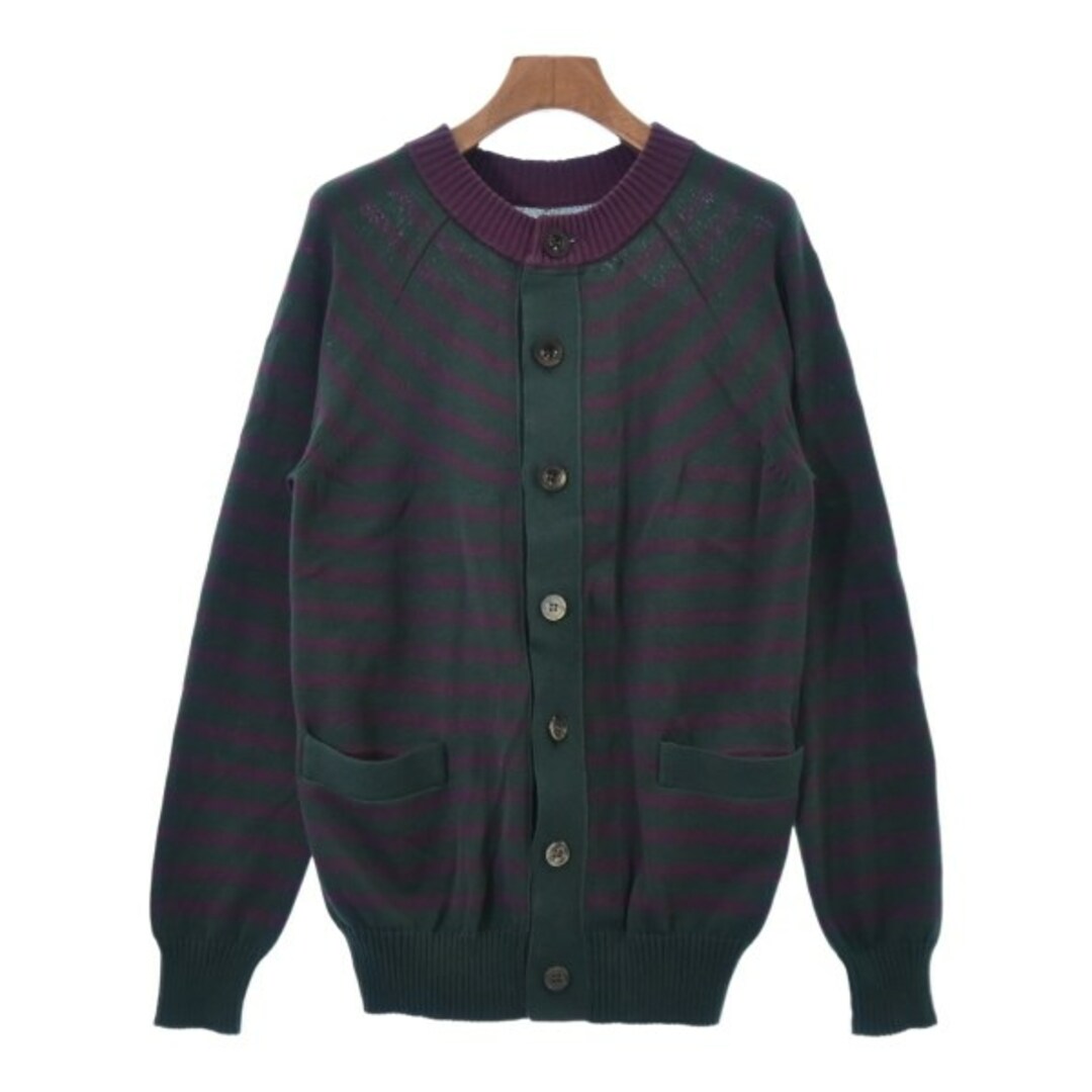 sacai(サカイ)のsacai サカイ カーディガン 1(S位) 緑x紫(ボーダー) 【古着】【中古】 メンズのトップス(カーディガン)の商品写真