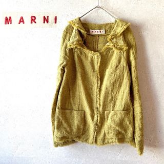 マルニ(Marni)のMARNIマルニ✨シルク/リネン混ツイードジャケット フリルシワ加工 マスタード(テーラードジャケット)