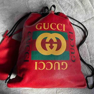 グッチ(Gucci)のGUCCI ドローストリング　レザー　リュック ナップサック　バックパック(リュック/バックパック)