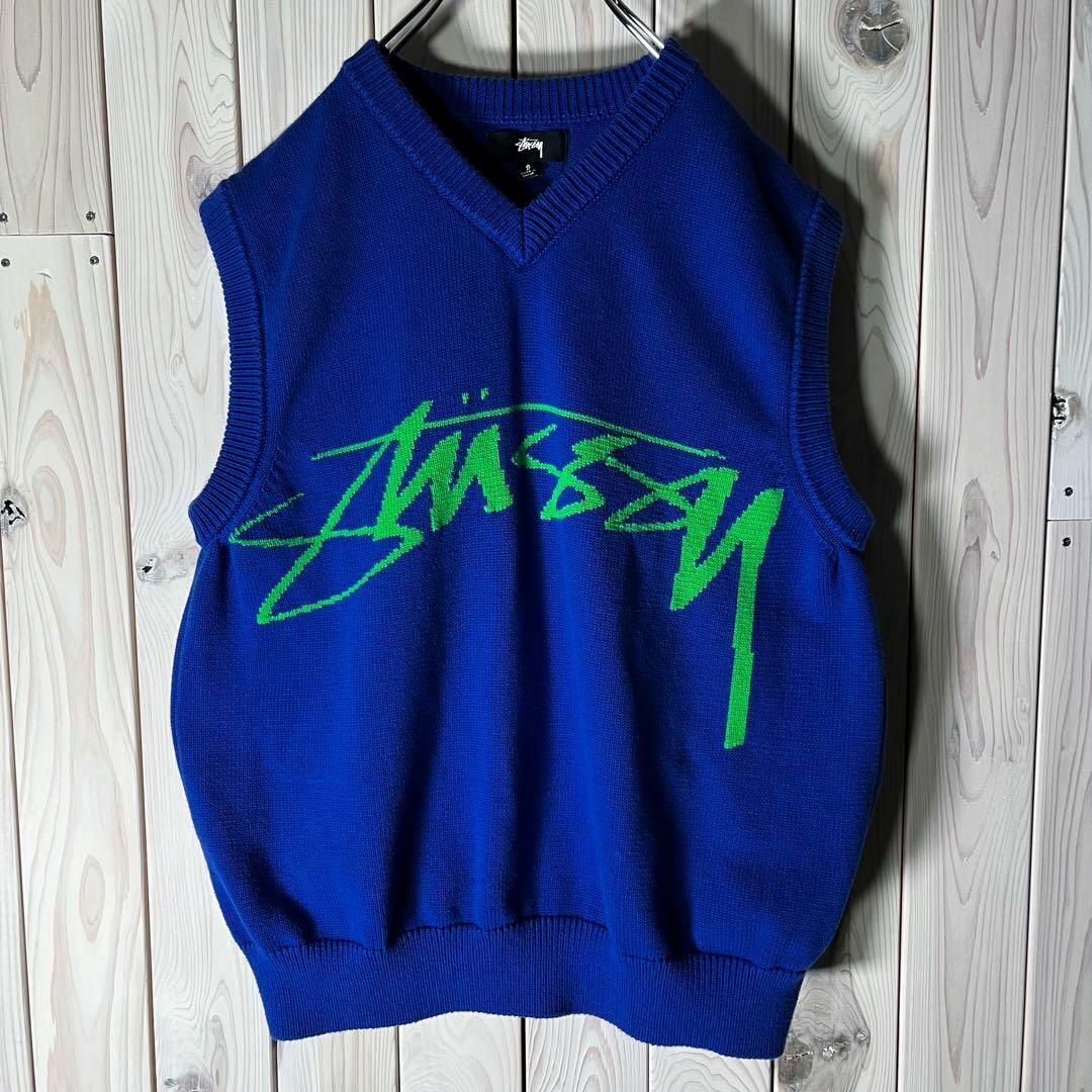 STUSSY(ステューシー)の【良品 S】ステューシー 7ゲージ ストックロゴ ニット ベスト コットン メンズのトップス(ベスト)の商品写真