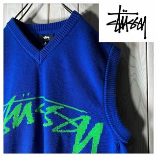 STUSSY - 【良品 S】ステューシー 7ゲージ ストックロゴ ニット ベスト コットン