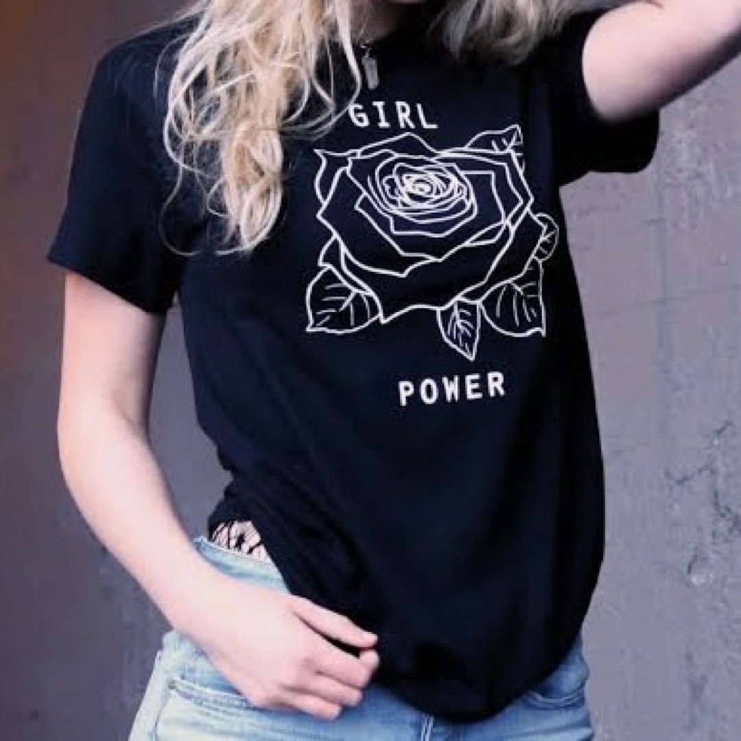 X-girl(エックスガール)のO GIRL POWER バラ ローズ プリントロゴT 半袖 Tシャツ レディースのトップス(Tシャツ(半袖/袖なし))の商品写真