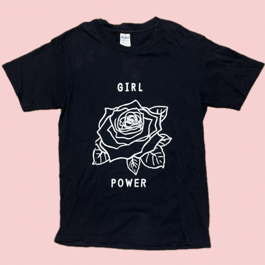 X-girl(エックスガール)のO GIRL POWER バラ ローズ プリントロゴT 半袖 Tシャツ レディースのトップス(Tシャツ(半袖/袖なし))の商品写真