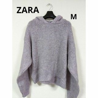 ザラ(ZARA)のZARA フード付き ニット パープル M(ニット/セーター)