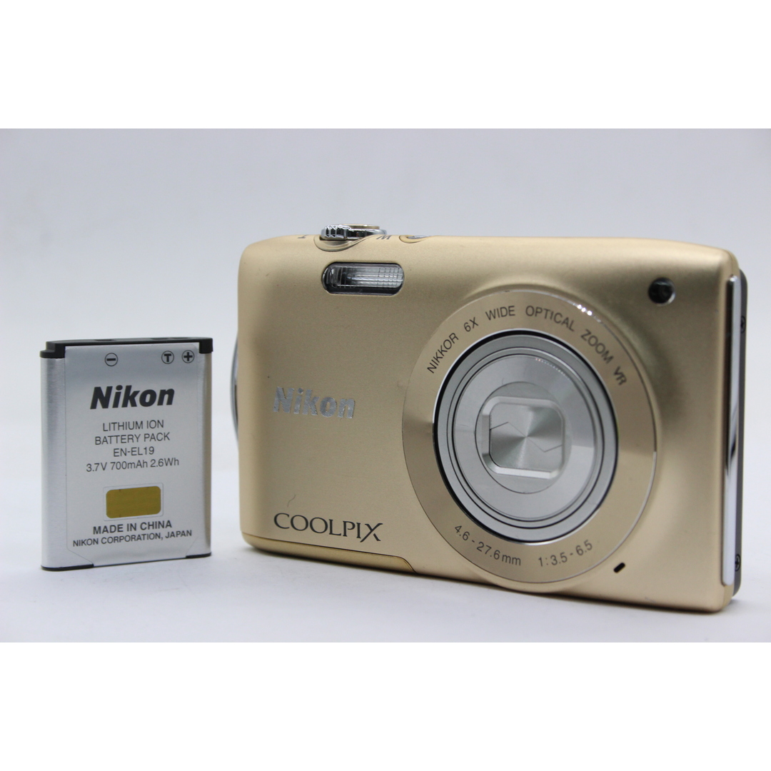 支払い発送詳細【返品保証】 ニコン Nikon Coolpix S3300 ゴールド 6x Wide バッテリー付き コンパクトデジタルカメラ  s5849