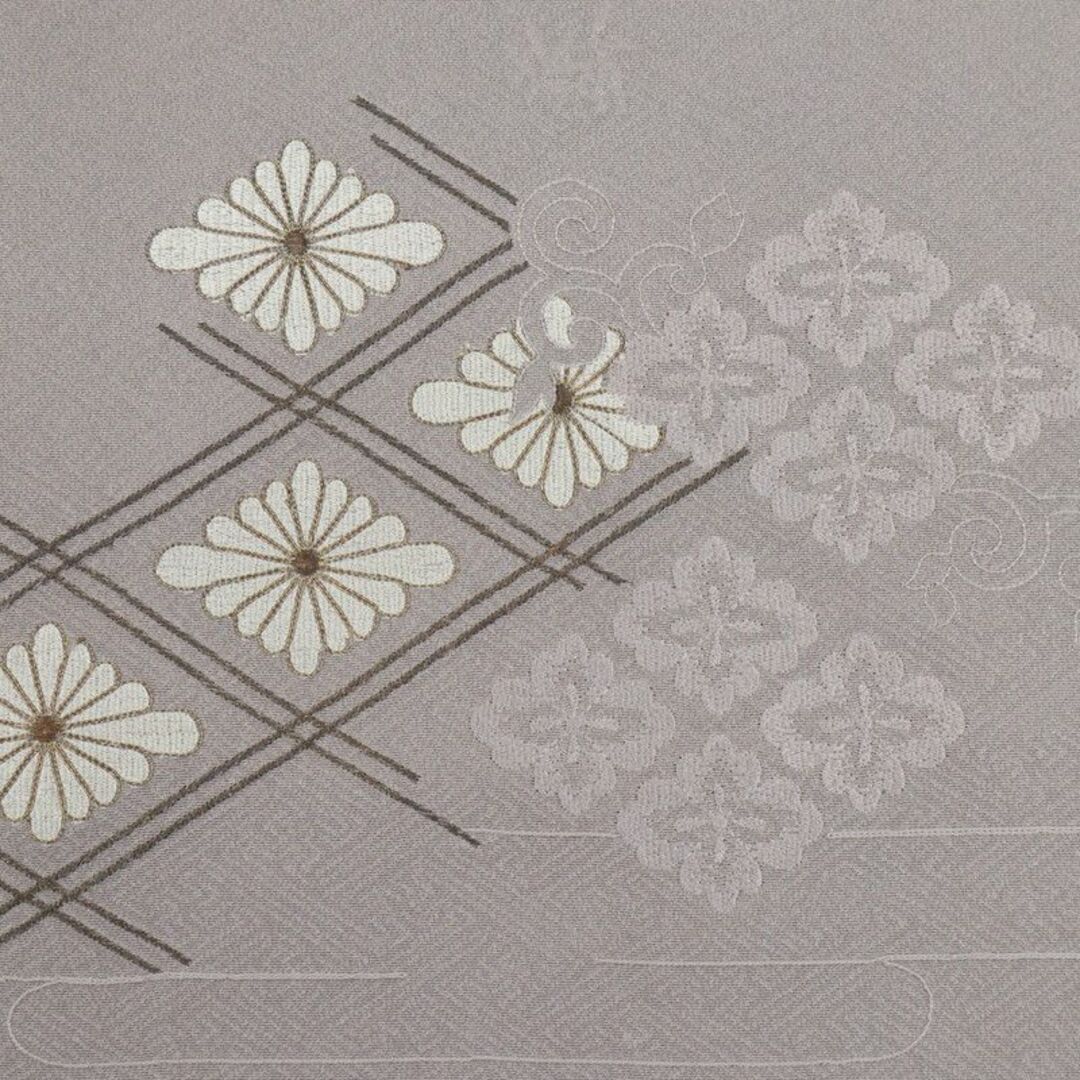 刺繍 付下げ 花菱模様 グレー 背紋有 紗綾型植物地模様 11SH7 刺繍 付下げ 花菱模様 グレー 背紋有 紗綾型植物地模様 11SH7