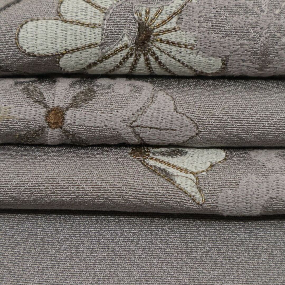 刺繍 付下げ 花菱模様 グレー 背紋有 紗綾型植物地模様 11SH7 刺繍 付下げ 花菱模様 グレー 背紋有 紗綾型植物地模様 11SH7