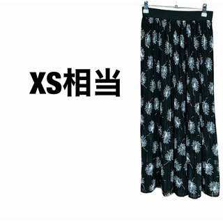 ロング スカート XS相当 黒 ブラック 花柄 ウエストゴム付き(ロングスカート)
