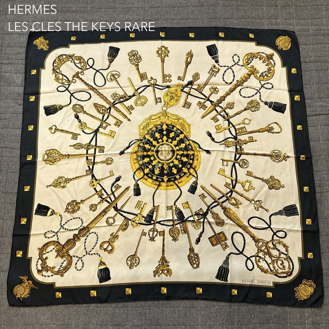 ファッション小物Hermes エルメス カレ90 THE KEYS RARE 鍵 シルクスカーフ