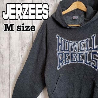 ジャージーズ(JERZEES)のJERZEES ジャージーズ プルオーバー デカロゴ ダークグレー M 海外古着(パーカー)