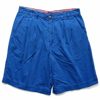 90s GAPギャップ ツータック コットン ショートパンツ 青 34★ショーツ オールド ワイド ハーフ チノ マドラスチェック