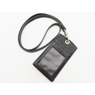 K01 FURLA フルラ カードケース付き レザー パスケース IDケース ネックストラップ ブラック