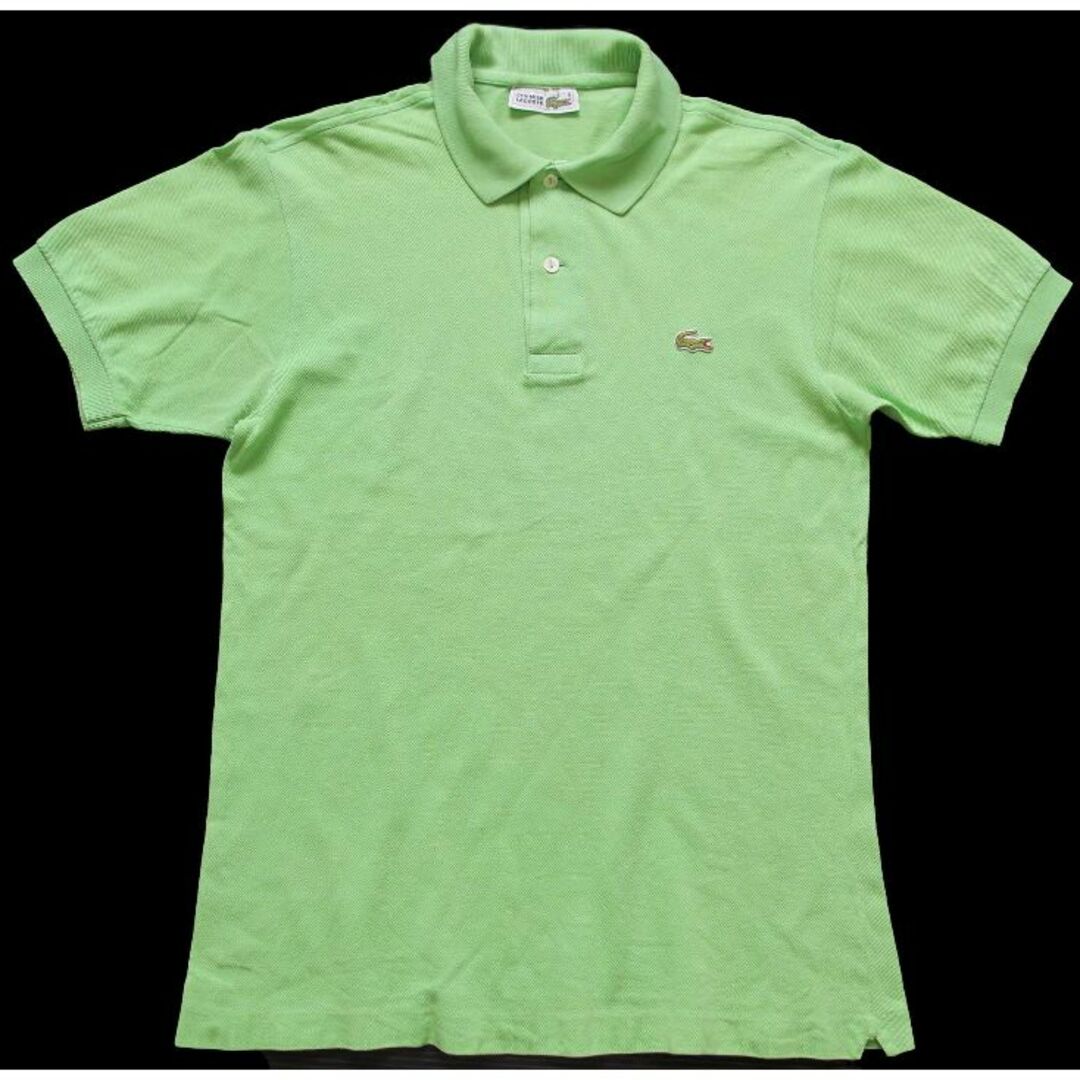 LACOSTE - 70s フランス製 CHEMISE LACOSTE ラコステ ワンポイント コットン 鹿の子 ポロシャツ 黄緑 3★97 オールド フレンチ ユーロ ヨーロッパ