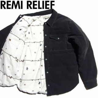 レミレリーフ(REMI RELIEF)のビームス 別注 レミレリーフ コーデュロイ シャツ ダウン ジャケット ブラック(ダウンジャケット)