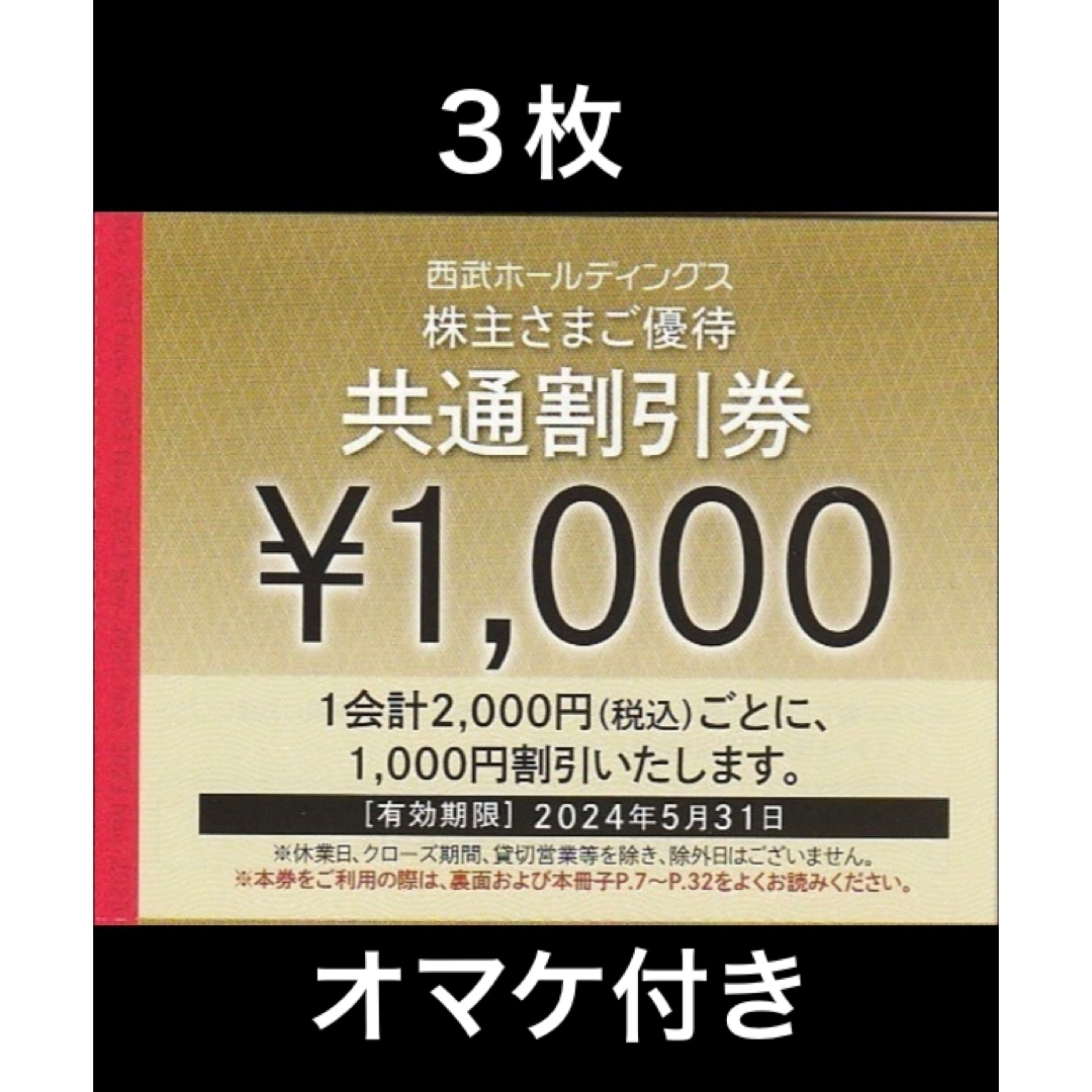 西武 株主優待 1000円共通割引券×3枚+スキー割引券1枚 - スキー場