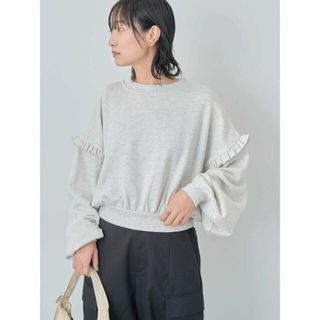 グリーンパークス(green parks)の【杢ホワイト】Petit Fleur ボリュームスリーブスウェット 24SS/トレーナー/裏毛/フリル/ボリューム袖(カットソー(長袖/七分))