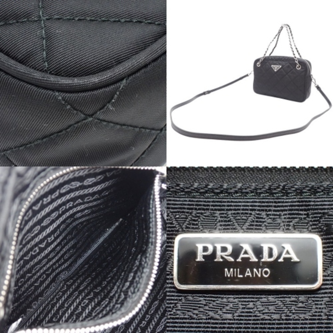 PRADA(プラダ)のPRADA(プラダ) ロゴ キルティング チェーンバッグ ハンドバッグ 2way ショルダー 肩掛け 斜め掛け ナイロン NERO ネロ ブラック黒 シルバー金具 1BH910 レディース 40802074894【中古】【アラモード】 レディースのバッグ(ハンドバッグ)の商品写真