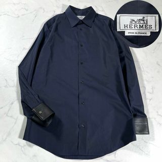 エルメス(Hermes)の【極美品】HERMES エルメス　セリエボタン　レザー切り替えカフス長袖シャツ(シャツ)