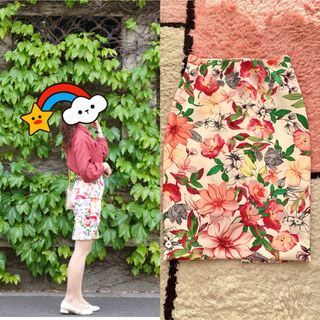 ゲス(GUESS)のguess 花柄タイトスカート ボタニカル 白(ひざ丈スカート)