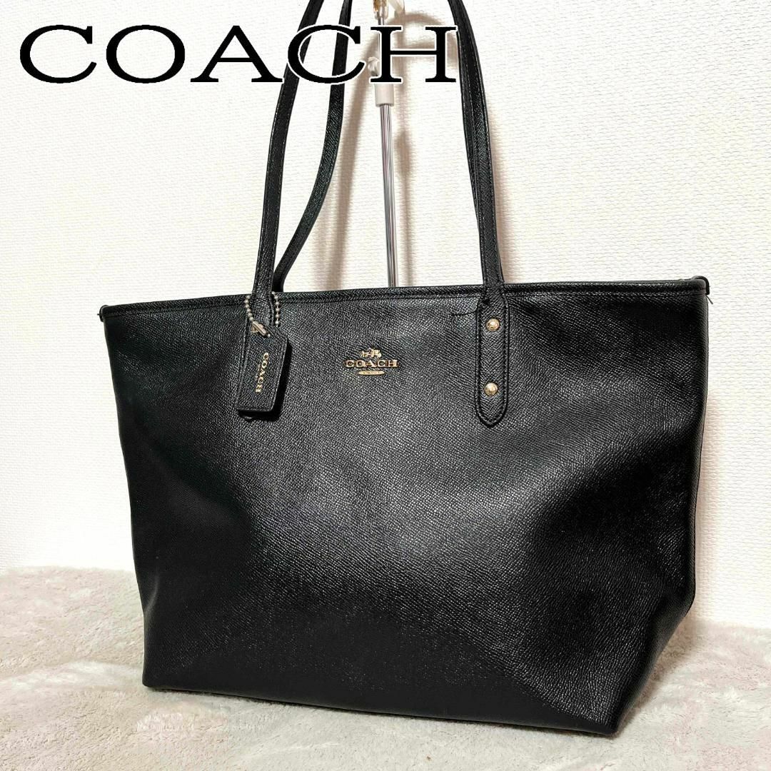 美品✨COACH コーチセミショルダーバッグトートバッグレザーブラック黒