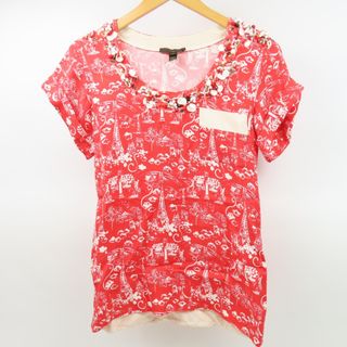 ルイヴィトン(LOUIS VUITTON)のLOUIS VUITTON ルイヴィトン Tシャツ トップス Uネック 34 シルク レーヨン 半袖シャツ シルク/レーヨン/スパンコール レッド レディース【中古】(シャツ/ブラウス(半袖/袖なし))