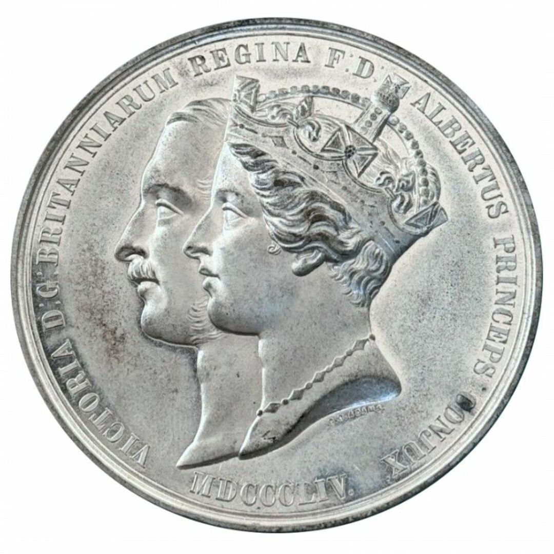 1854 イギリス ビクトリア女王 アルバート王子 ホワイトメタル 大型 メダル8295g直径