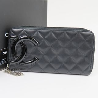 シャネル(CHANEL)の美品 CHANEL シャネル マトラッセ ココマーク カンボンライン ラウンドファスナー長財布 カーフ/パテントレザー ブラック レディース【中古】(財布)