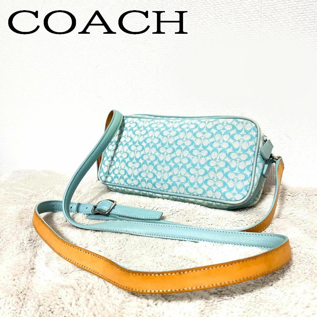 レザー革キャンバス超希少✨COACH ショルダーバッグ ダブルファスナー レザー キャンバス 緑