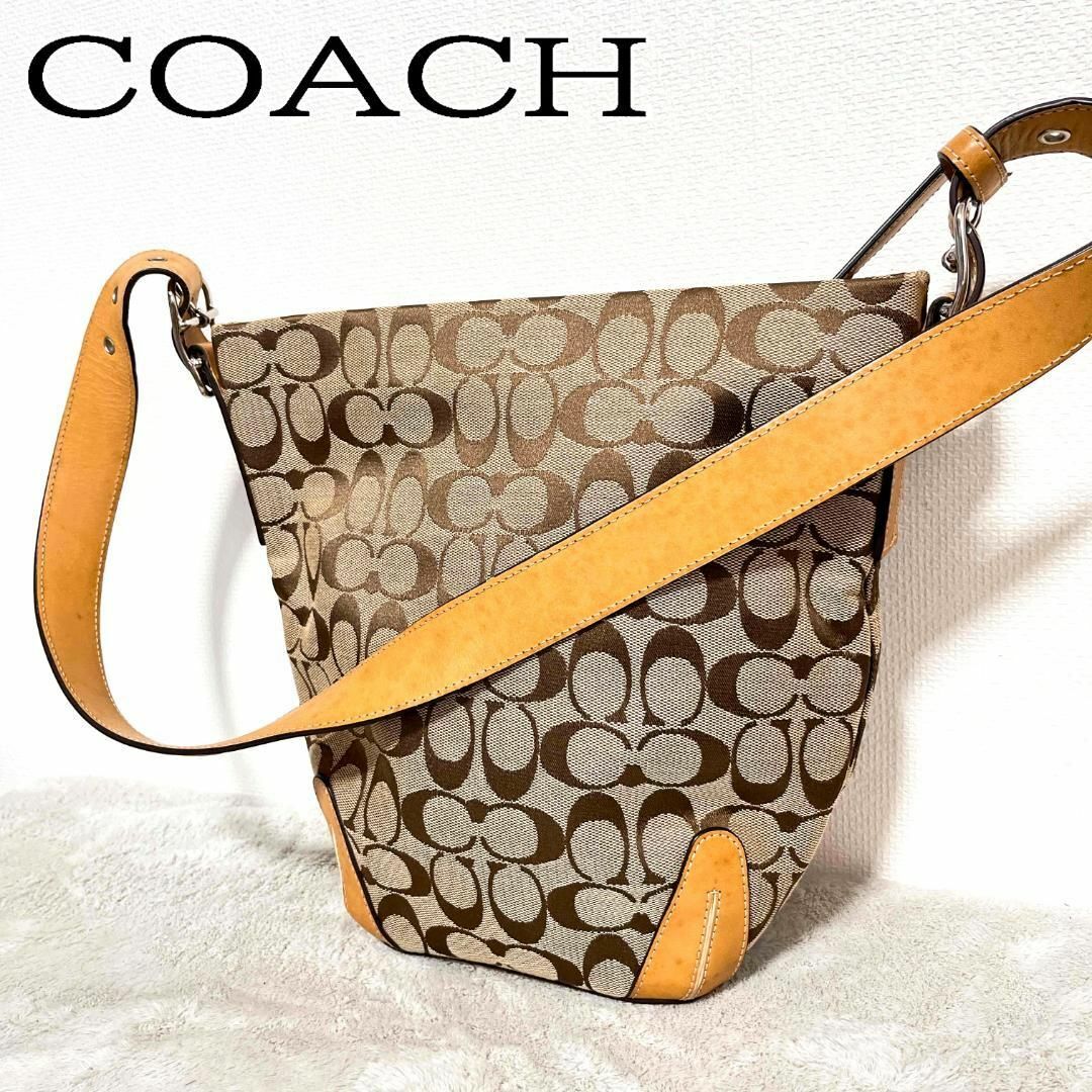 美品✨COACH コーチショルダーバッグハンドバッグブラウンキャメル総柄-