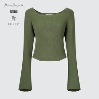 ユニクロ(UNIQLO)のUNIQLO 3Dリブスクエアネックセーター オリーブ M(ニット/セーター)