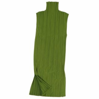 プリーツプリーズイッセイミヤケ(PLEATS PLEASE ISSEY MIYAKE)の美品 プリーツプリーズ イッセイミヤケ PLEATS PLEASE シャツ ブラウス ハイネック ノースリーブ プリーツ トップス レディース 3(L相当) グリーン(シャツ/ブラウス(半袖/袖なし))