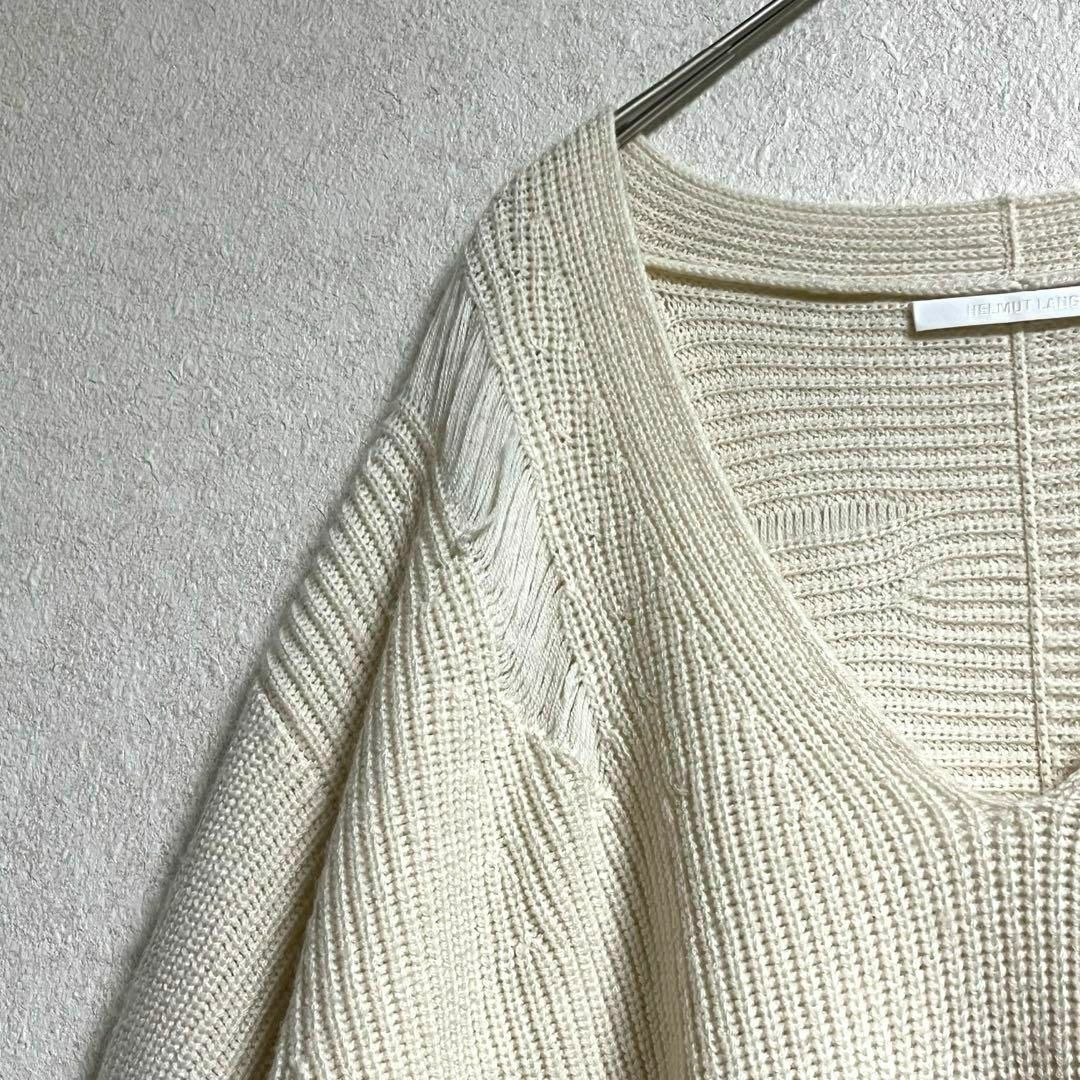 HELMUT LANG ダメージ ニット カシミア ウール Vネック XL相当 HELMUT LANG ダメージ ニット カシミア ウール Vネック XL相当
