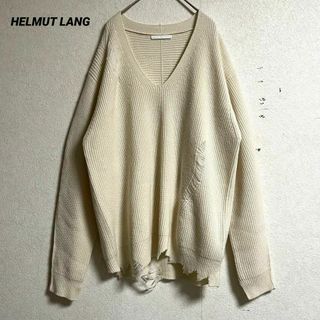 ヘルムートラング(HELMUT LANG)のHELMUT LANG  ダメージ　ニット　カシミア　ウール　Vネック　XL相当(ニット/セーター)