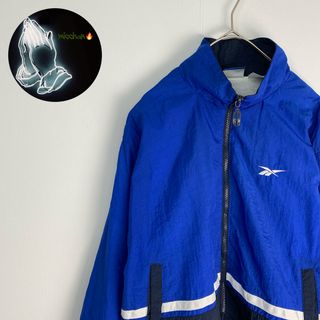 リーボック(Reebok)の【トラックジャケット　リーボック　ワンポイント刺しゅう　トリコロール　青　古着】(その他)