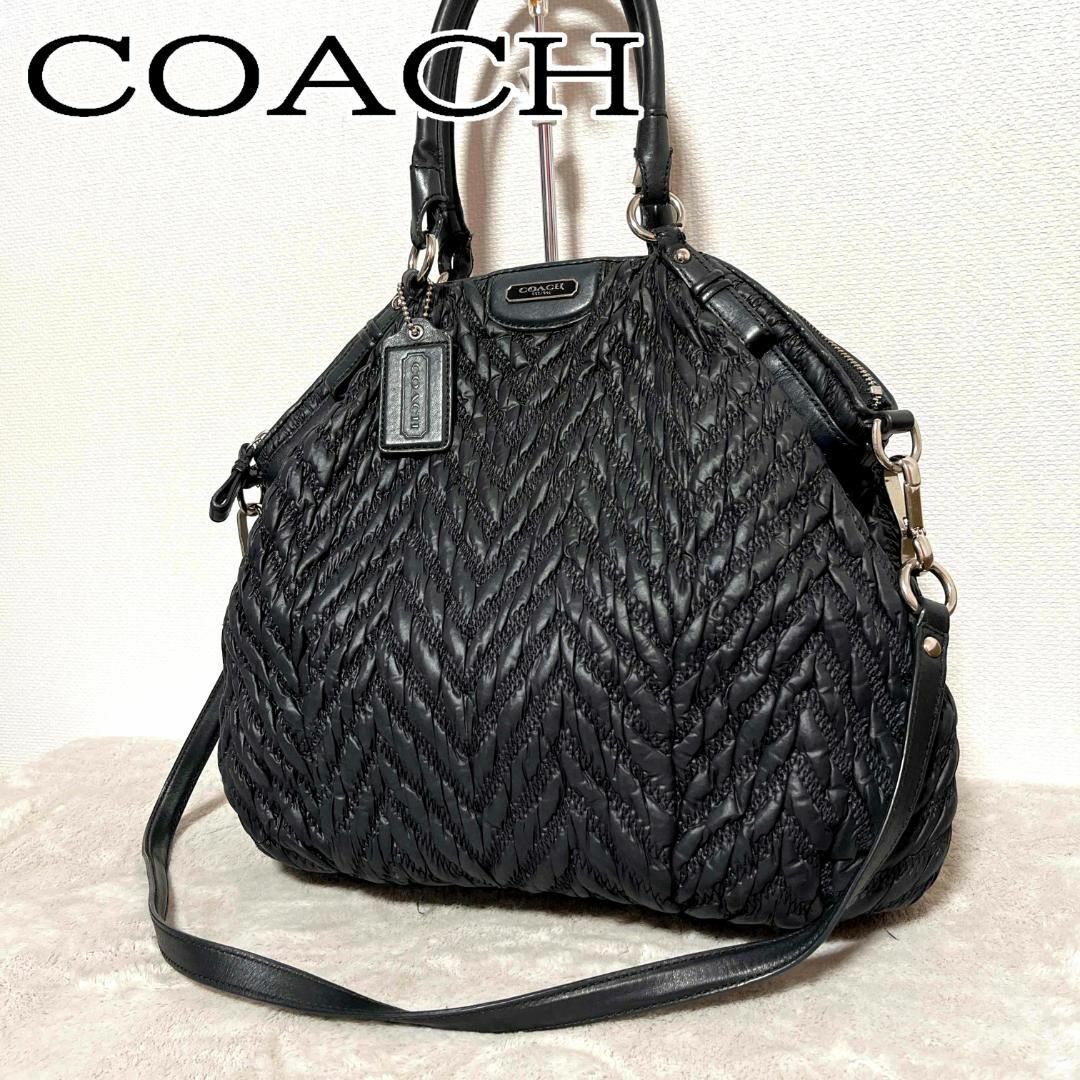 美品✨COACH コーチショルダーバッグハンドバッグブラック黒編み込み調