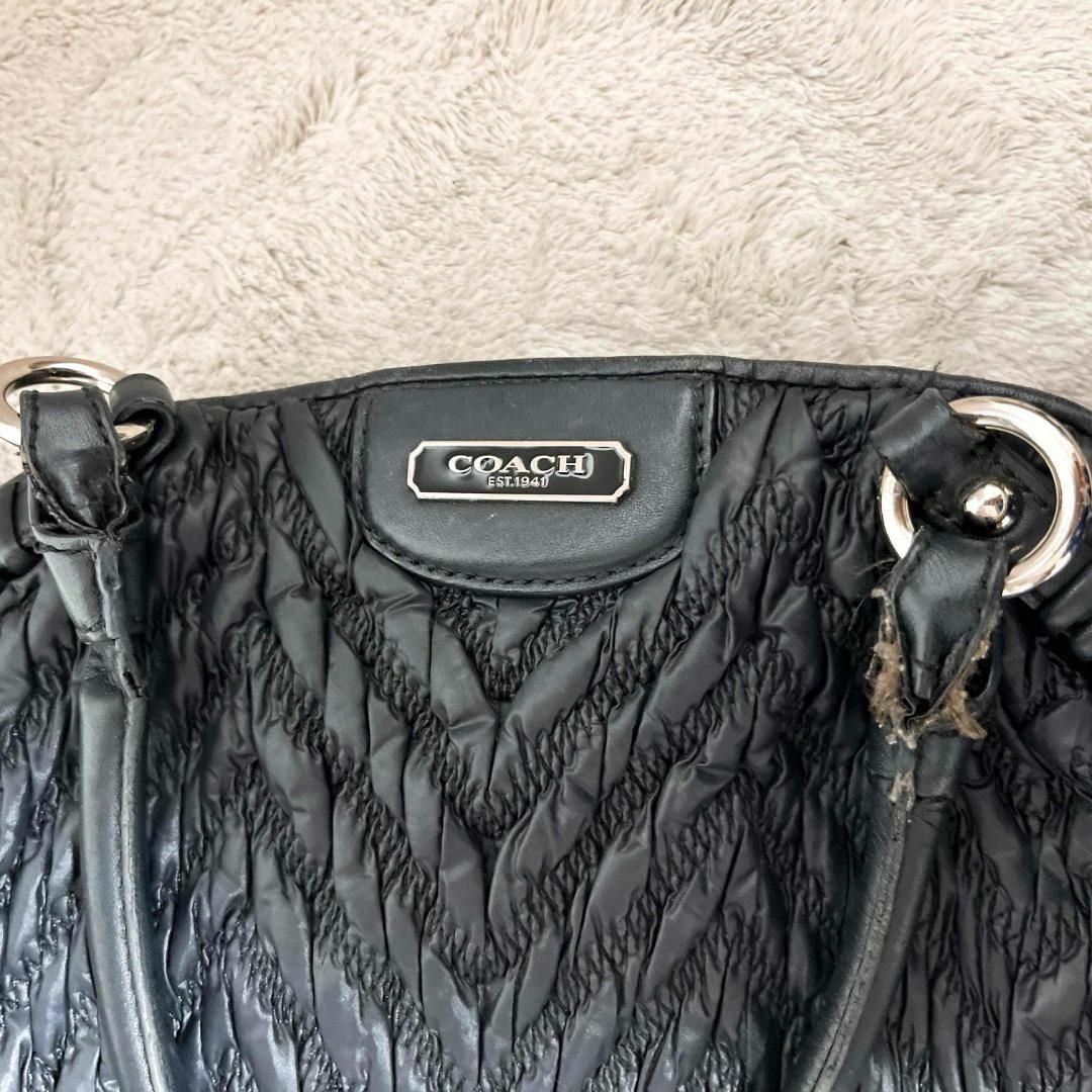 美品✨COACH コーチショルダーバッグハンドバッグブラック黒編み込み調