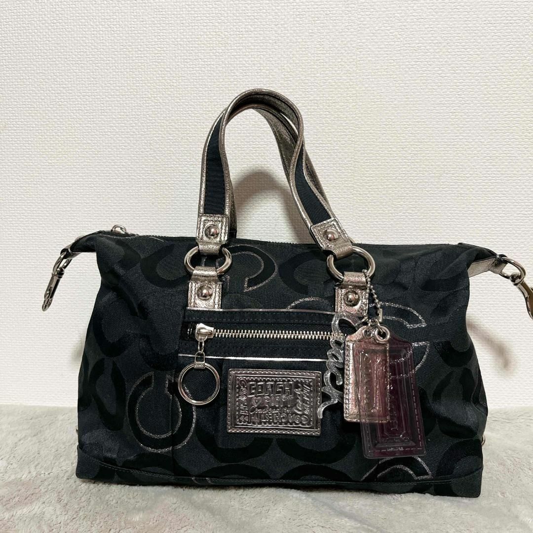 美品✨COACH コーチハンドバッグトートバッグブラック黒シルバー銀総柄