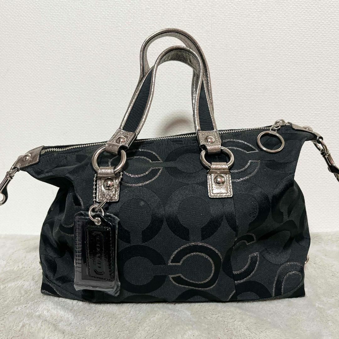 美品✨COACH コーチハンドバッグトートバッグブラック黒シルバー銀総柄