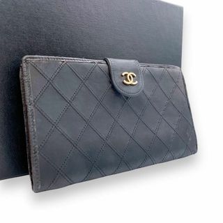 シャネル(CHANEL)の【1105】シャネル✨ビコローレ✨長財布✨がま口✨二つ折り✨黒✨レザー (財布)