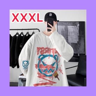 ホワイト　白　XXXL　プリント　スウェット　ビッグサイズ　ビッグシルエット(スウェット)