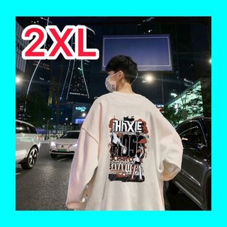 トレーナー　メンズ　トップス　バックプリント　白　オーバーサイズ　2XL(その他)